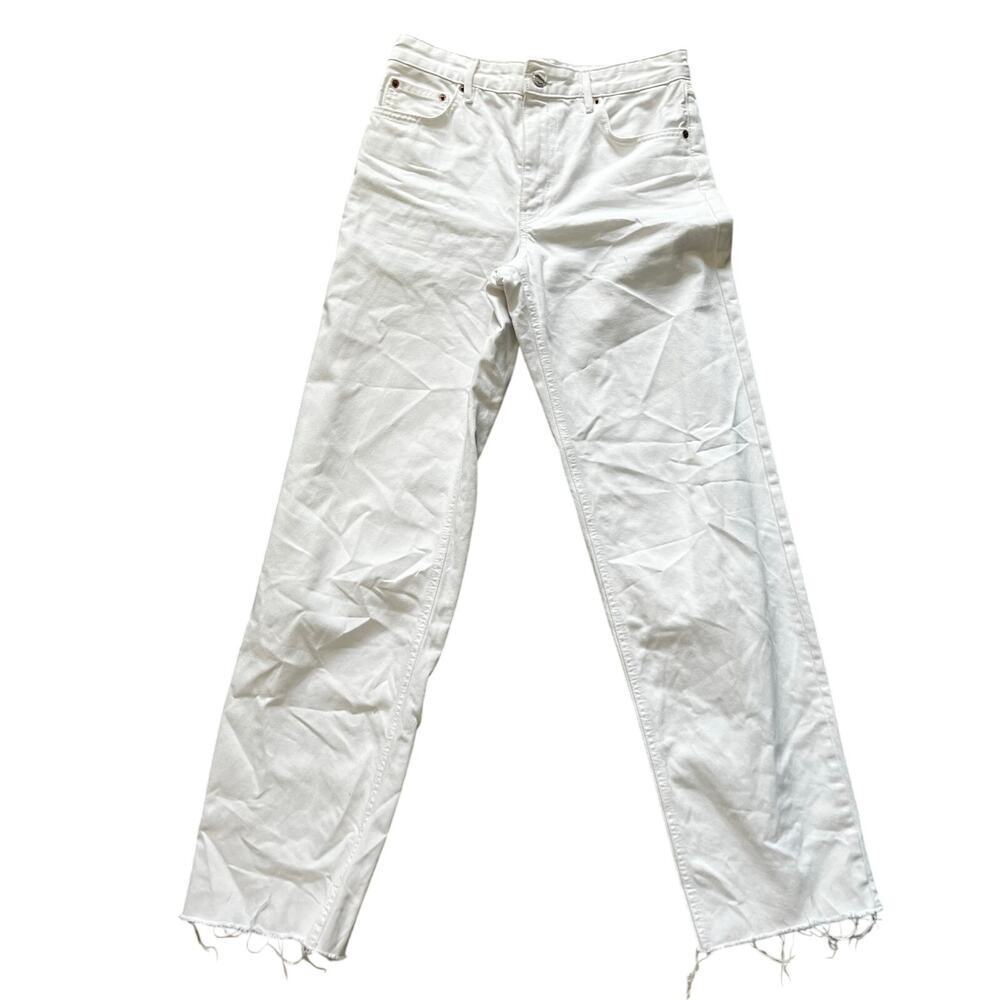 Zara‎ Women’s The New Daddy Jeans Raw Hem Straight Leg White Size 6